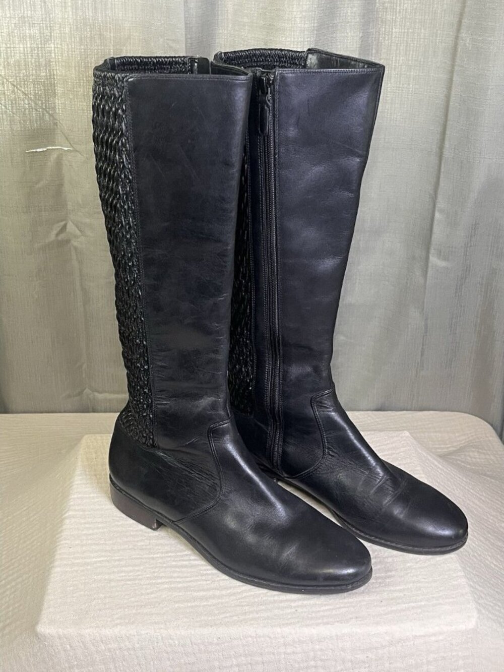 Cole Haan Elverton Black Leather Knee High Riding Boots Sz 10B Quilted Stretch - Picture 7 of 7